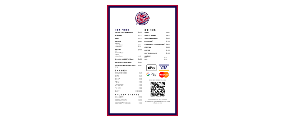 2025 Concession Stand Menu